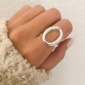 925 Sterling Silver Chunky Oval Ring Minimalist Thick Bold Ring